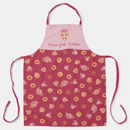 Koningin van de Keuken Tea Party Patroon Magenta Schort