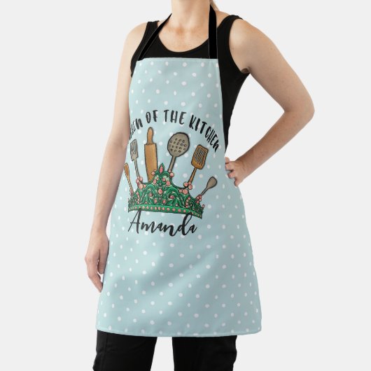 Koningin van de Keukenklas Munt Green Polka Dots Schort (Insitu)