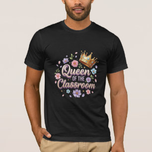 Koningin van de klas Lerares Bloemenkroon T-shirt