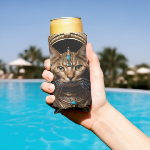 Koningin van de Nijl: Cleopatra de kat in hoofdtoo Seltzer Blikjeskoeler