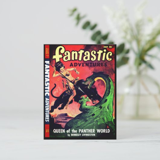 koningin van de panter wereld: Fantasy Pulp Briefkaart (Staand voorkant)