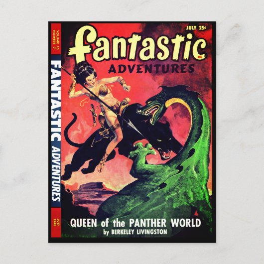 koningin van de panter wereld: Fantasy Pulp Briefkaart (Voorkant)