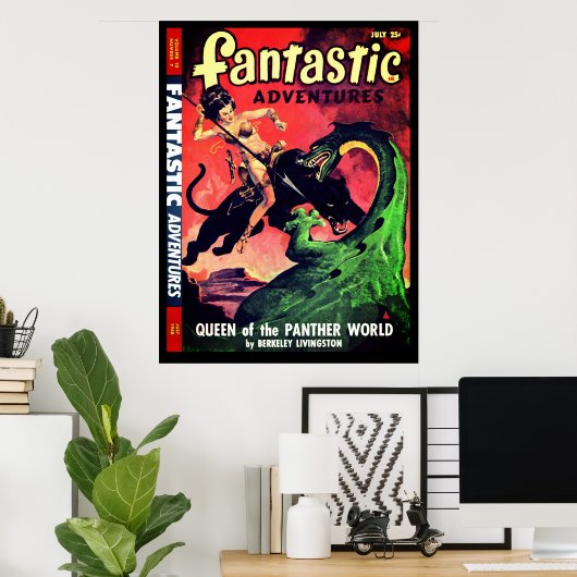 koningin van de panter wereld: Fantasy Pulp Poster (Thuiskantoor)