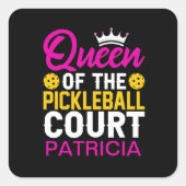Koningin van de Pickleball Court Fun Monogram Naam Vierkante Sticker (Voorkant)