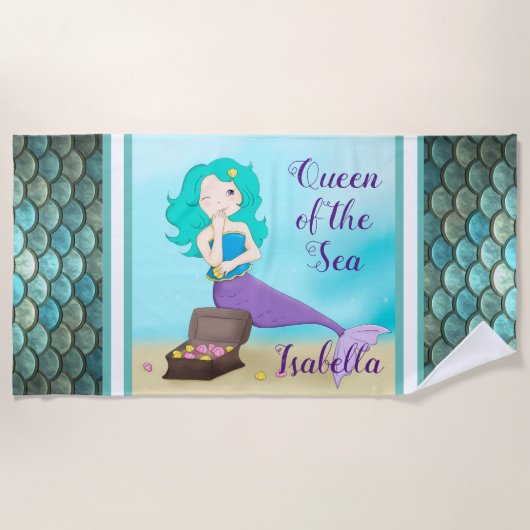 Koningin van de Zee Zeemeermin Strandlaken (Voorkant)