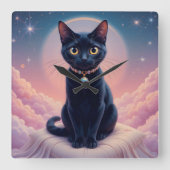 Koningin van de Zwarte Kat hemel Vierkante Klok (Voorkant)