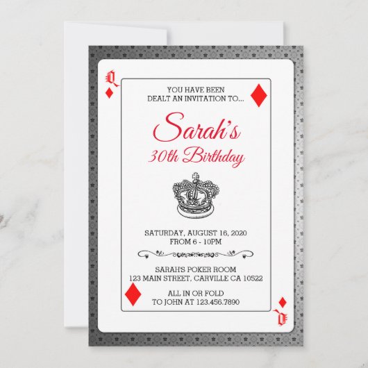 Koningin van diamanten uitgenodigd kaart (Voorkant)