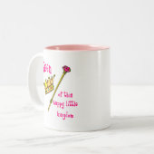 Koningin van dit gelukkige kleine koninkrijk tweekleurige koffiemok (Voorkant links)