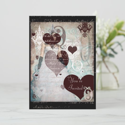 Koningin van hartenuitnodiging kaart (Staand voorkant)