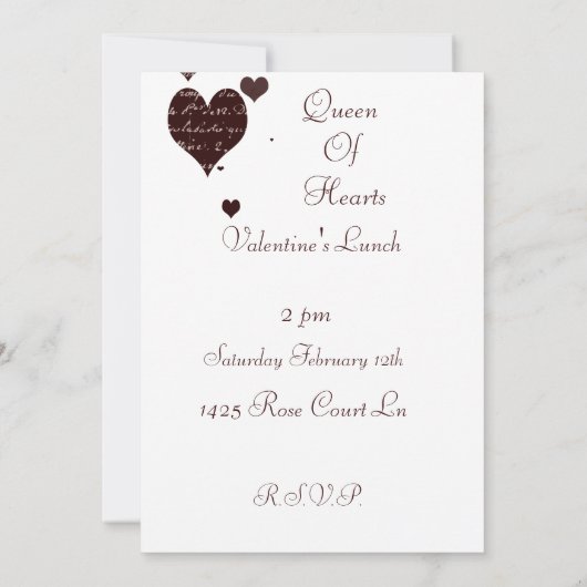 Koningin van hartenuitnodiging kaart (Achterkant)
