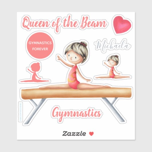 koningin van het Beam Gymnastics Girl gepersonalis Sticker (Vel)