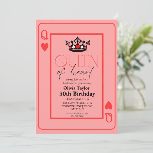 Koningin van het hart Verjaardagsfeest Kaart (Staand voorkant)