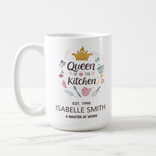 Koningin van het Keuken Aangepaste Naam Ontwerp Koffiemok (Links)