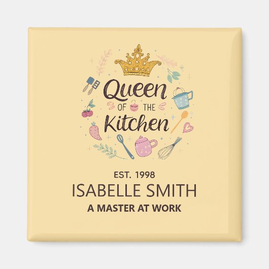 Koningin van het Keuken Aangepaste Naam Ontwerp Magneet (Voorkant)