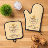 Koningin van het Keuken Aangepaste Naam Ontwerp Ovenwant & Pannenlap Set (Top down)