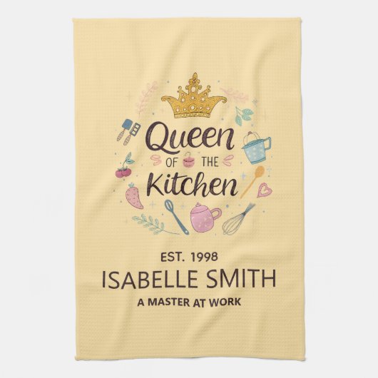 Koningin van het Keuken Aangepaste Naam Ontwerp Theedoek (Verticaal)
