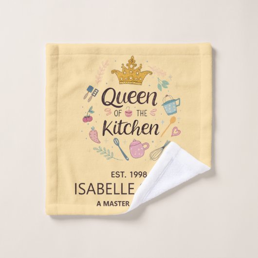 Koningin van het Keuken Aangepaste Naam Ontwerp Washandje (Wasdoekje)