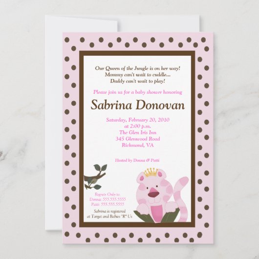 Koningin van het Oerwoud Baby shower nodigt 5 x 7  Kaart (Voorkant)