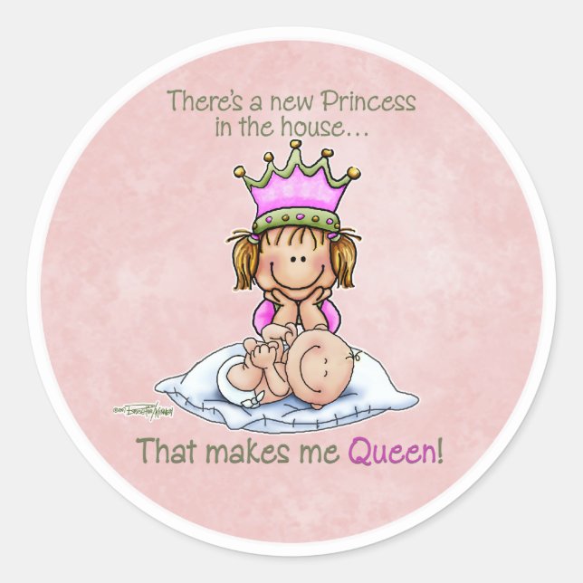 Koningin van Prinses - Grote zusjes Ronde Sticker (Voorkant)