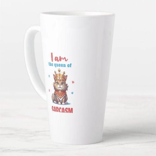 koningin van sarcasme leuke kat latte mok (Linkerhoek)