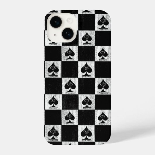 koningin van schoppen iPhone Case White Checkers Q Hoesje (Achterkant)