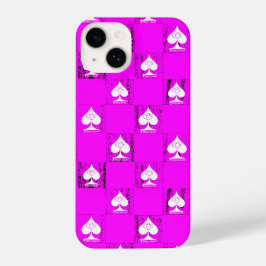 Koningin van schoppen Pink White Checkers QoS iPhone 14 Hoesje