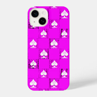 Koningin van schoppen Pink White Checkers QoS iPhone 14 Hoesje