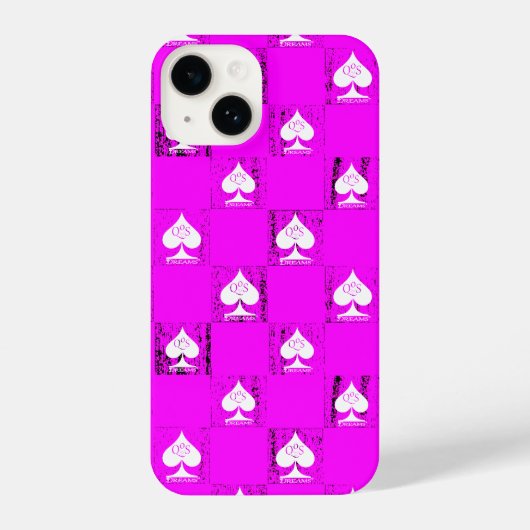 Koningin van schoppen Pink White Checkers QoS iPhone Hoesje (Achterkant)