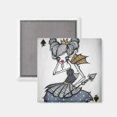 "Koningin van schoppen" vierkante magneet (Voorkant / Achterkant)