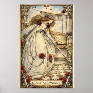 Koningin van Zwaarden Tarotkaart Art Nouveau Antie Poster