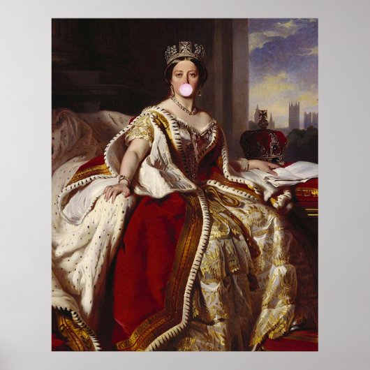 Koningin Victoria blaast roze borrelgom Poster (Voorkant)