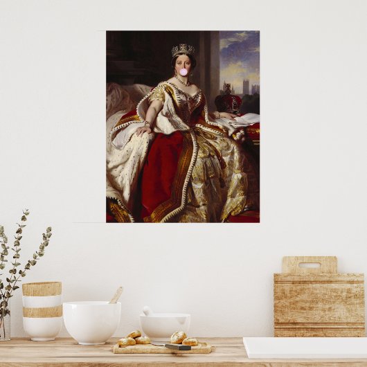 Koningin Victoria blaast roze borrelgom Poster (Keuken)