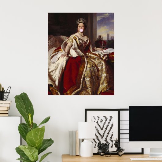Koningin Victoria blaast roze borrelgom Poster (Thuiskantoor)