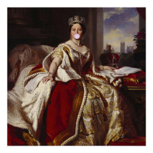 KONINGIN VICTORIA DIE EEN ROZE KAUWGOM-BLAAS BLAAS PERFECT POSTER