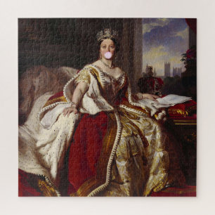 KONINGIN VICTORIA DIE EEN ROZE KAUWGOM BUBBEL BLAA LEGPUZZEL
