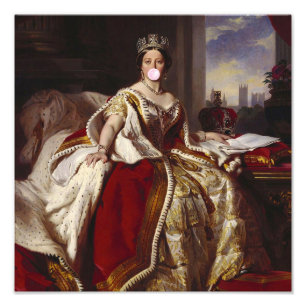 Koningin Victoria die een roze kauwgomblaas blaast Foto Afdruk