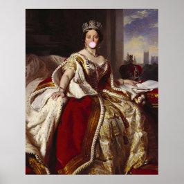 Koningin Victoria die een roze kauwgomblaas blaast Poster