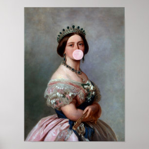 Koningin Victoria roze satijn die roze kauwgom bla Poster