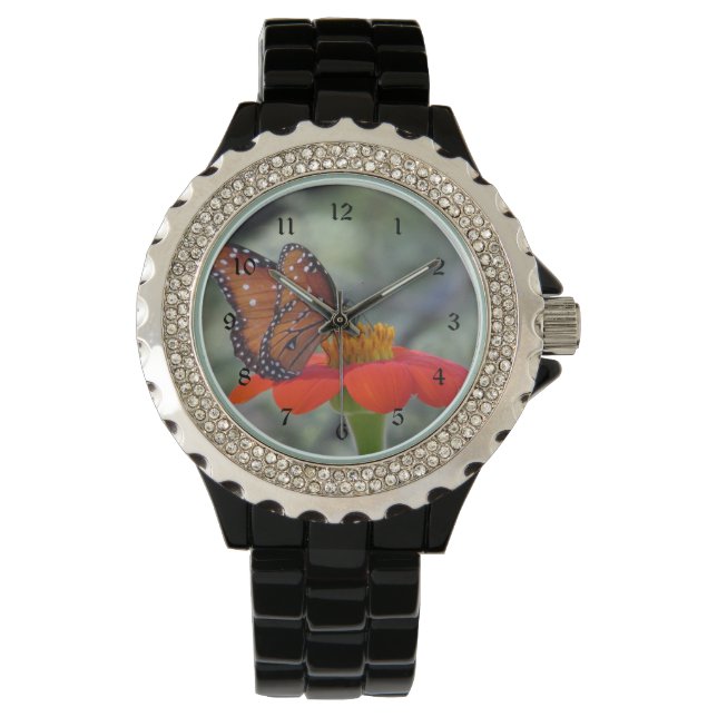 Koningin vlinder op Mexicaanse zonnebloem Horloge (Voorkant)