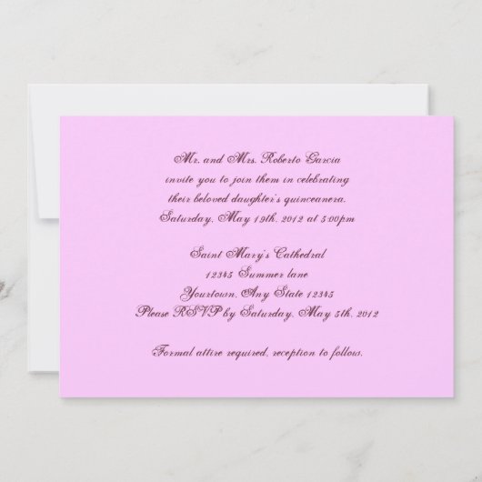 Koningin voor een Dag Quinceanera Uitnodiging (Achterkant)