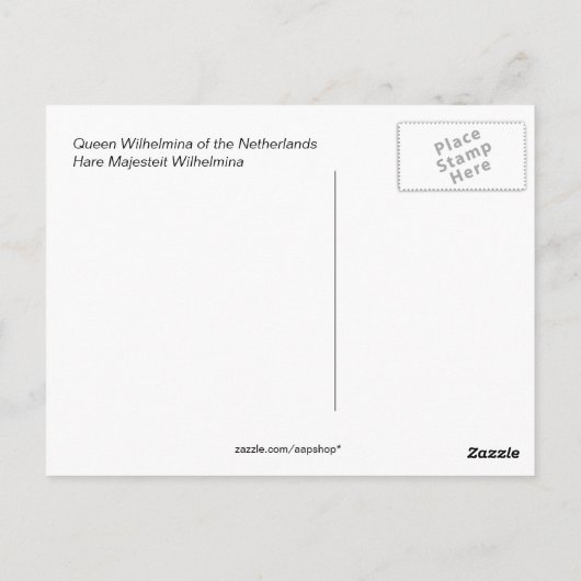 Koningin Wilhelmina van Nederland Briefkaart (Achterkant)