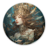 Koningin Zeemeermin en vist onder het Zee Keramische Knop (Voorkant)