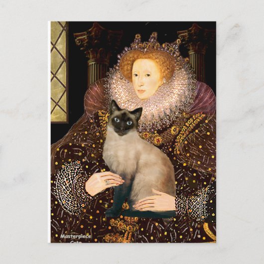 Koningin-Zegel Point Siamees kat Briefkaart (Voorkant)
