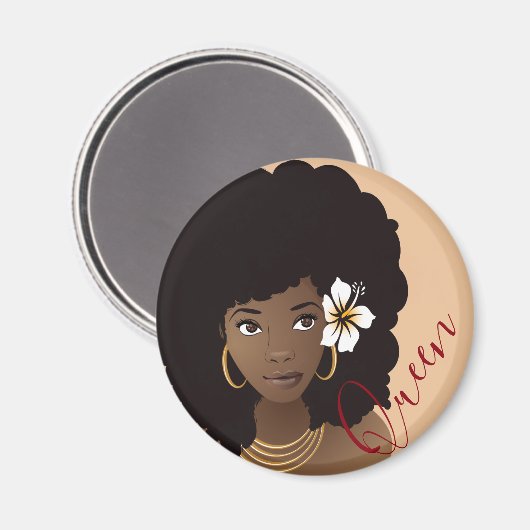 Koningin, zwarte vrouw met een bloem in haar haar magneet (Voorkant / Achterkant)