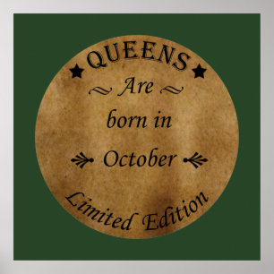 Koninginnen zijn geboren in oktober Vintage verjaa Poster