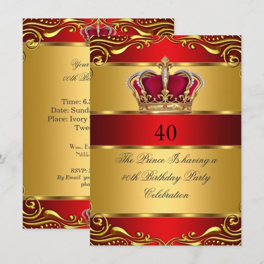 Koninginnenkoning Regal Red Gold Crown Birthday Kaart (Voorkant / Achterkant)