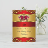 Koninginnenkoning Regal Red Gold Crown Birthday Kaart (Staand voorkant)