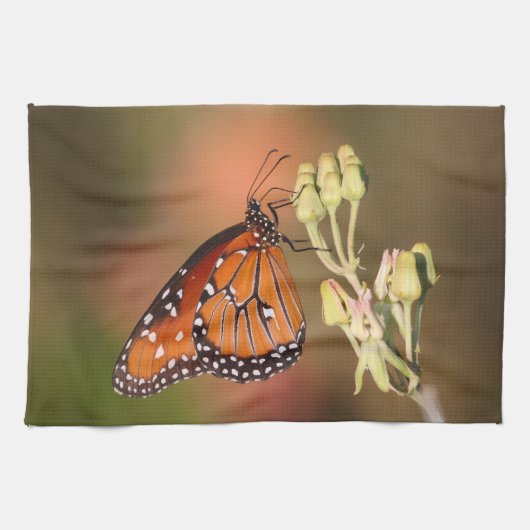 Koninginnenvlinder op een tak theedoek (Horizontaal)