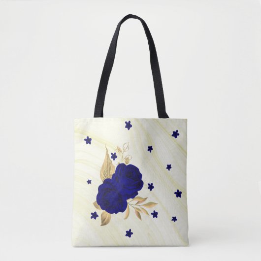 Koningsblauw bloemengouden bladeren marmeren canva tote bag (Voorkant)