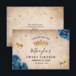 Koningsblauw en gouden roos perkament Elegant Save The Date<br><div class="desc">Zoekt u elegante ideeën voor "save the date"-uitnodigingen in de feestthemakleuren koningsblauw en goud? Deze gemakkelijke doe-het-zelf sjabloon "save the date"-uitnodigingen stellen u in staat om uw eigen unieke sprookjesprinses-stationery te maken. Het botanische vintage bloemschilderwerk in waterverf van Raphaela Wilson toont koningsblauwe rozen met namaak gouden accenten, een tiara kroon...</div>